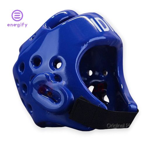 نمای نزدیک از کلاه تکواندو IDM با تضمین اصالت کالا.